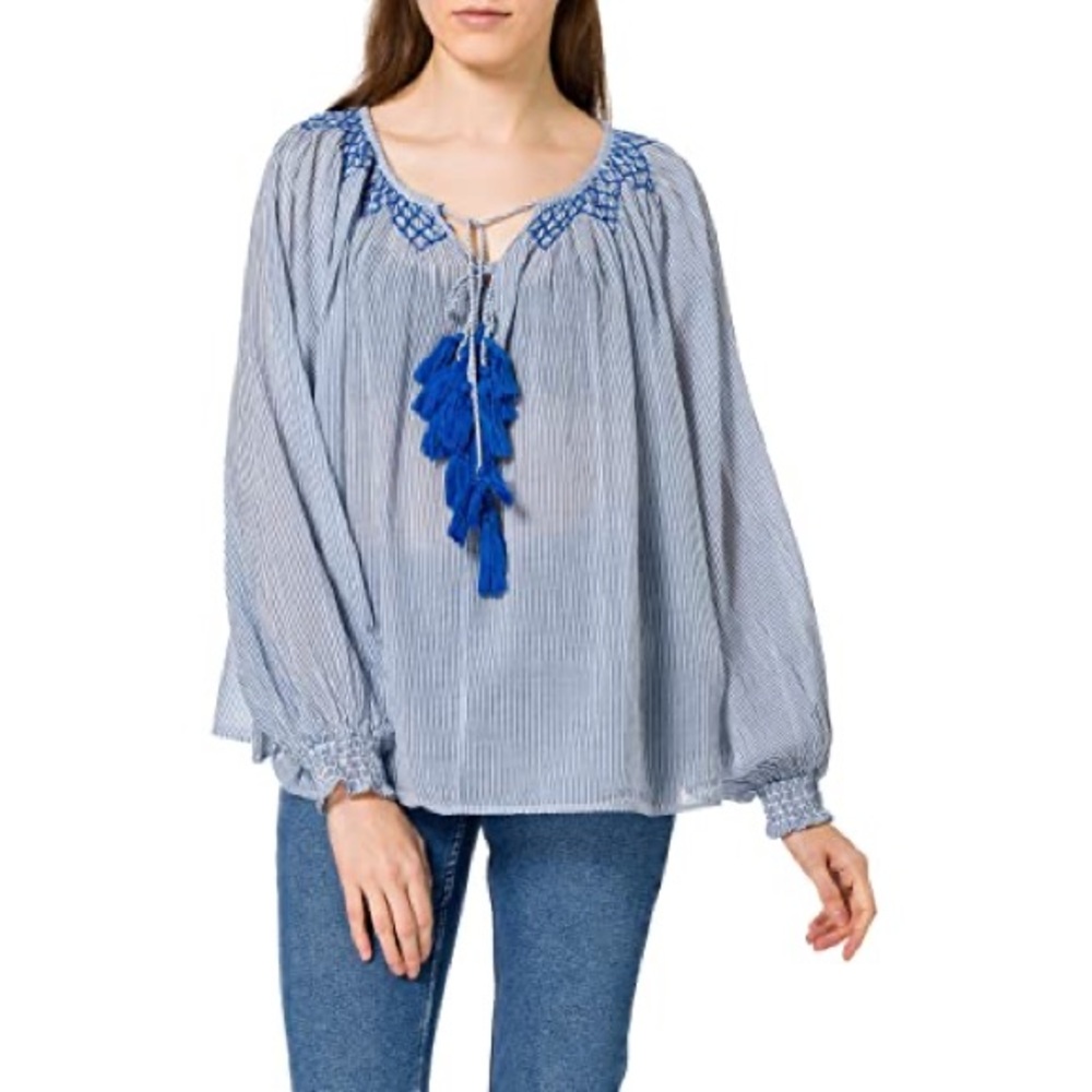 ASOS Pepe Jeans Blue Embroidered Boho Blouse
